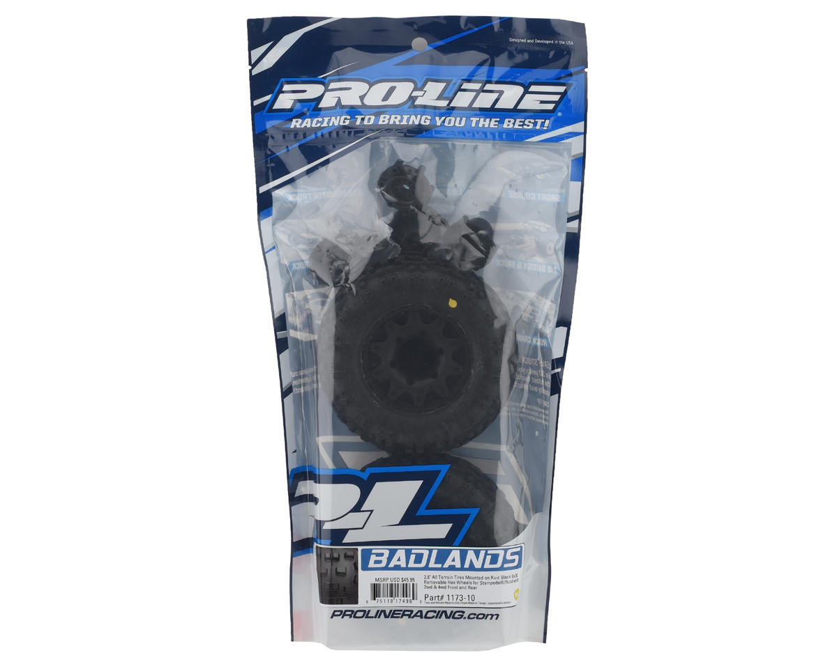 Pro-Line Badlands 2.8" Pre-Mounted w/Raid Electric Rear Wheels (Black) (2) (M2) w/12mm Removable Hex