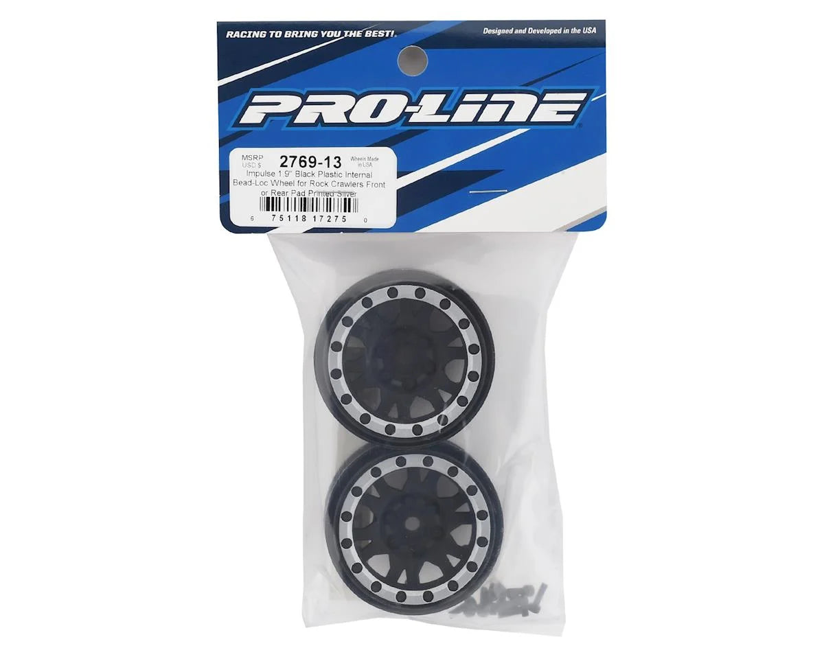 CLEARANCE  Pro-Line Impulse 1.9" Bead-Loc Wheels (Black/Silver) (2)