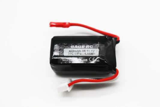 Rage RC 3S 11.1V 400mAh LiPo with JST plug; P-51D BL, F4U BL