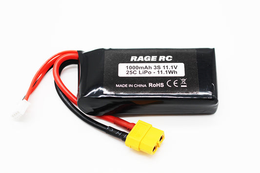 Rage RC 11.1V 3S 1000mAh LiPo Battery with XT60 Connector; LightWave 400BL