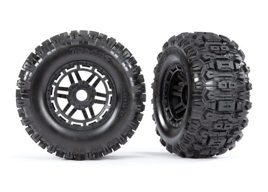 Traxxas Sledgehammer - Tires & wheels, glued (black wheels)