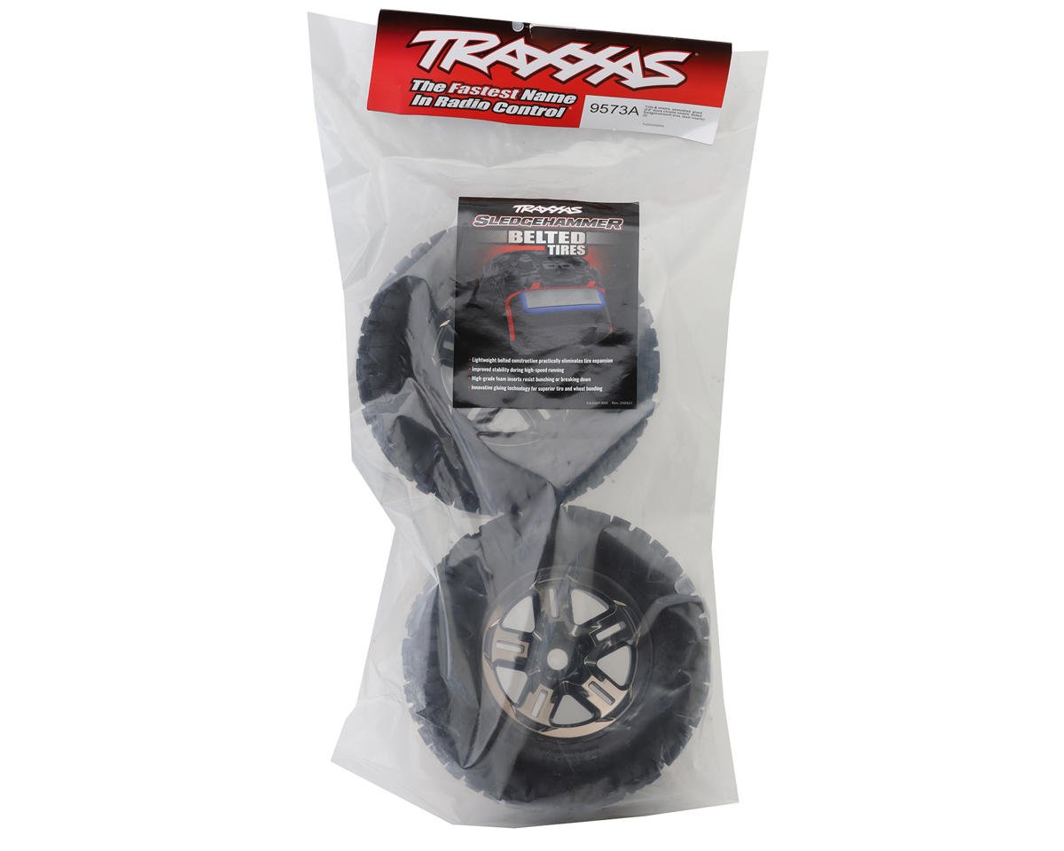 Traxxas Sledgehammer Belted 3.8" Pre-Mounted Monster Truck Tires (Black Chrome) (2) w/17mm Splined Hex