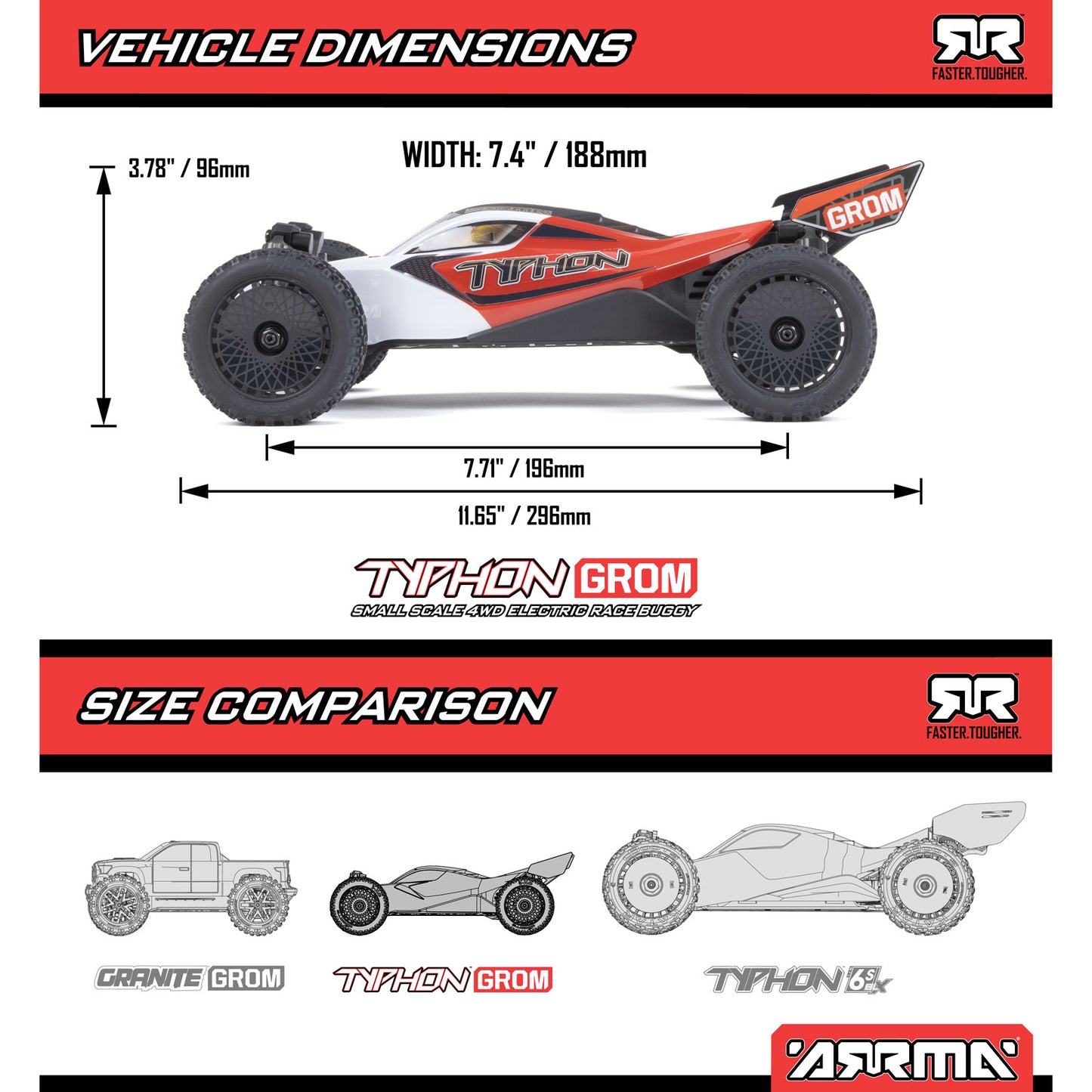 Arrma TYPHON GROM MEGA 380 Brushed 4X4 Small Scale Buggy RTR with Battery & Charger