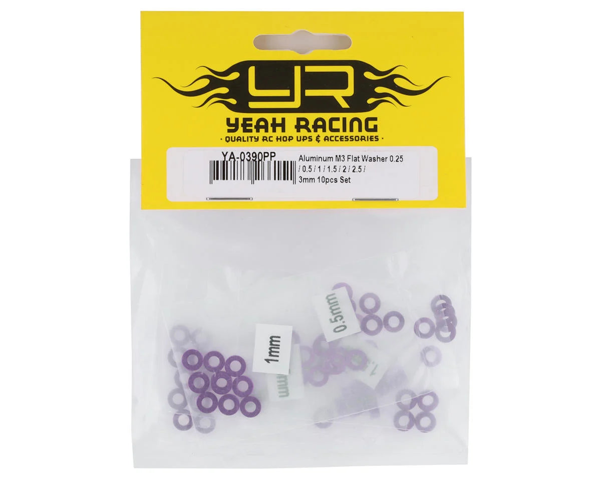 Yeah Racing 3x6mm Aluminum Flat Washer Set (Purple) (70) (Assorted Thickness)