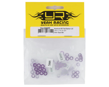 Yeah Racing 3x6mm Aluminum Flat Washer Set (Purple) (70) (Assorted Thickness)